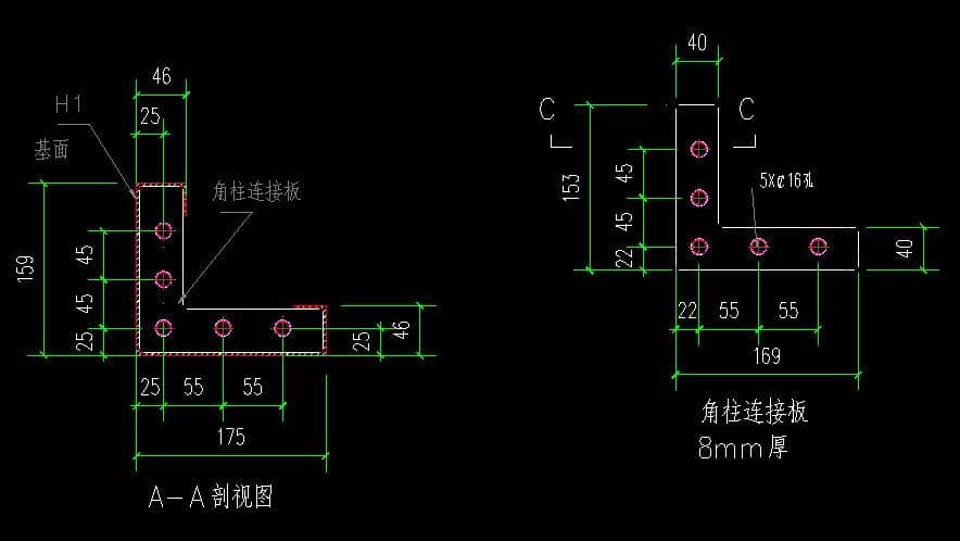 箱房角柱連接板剖視設(shè)計(jì)圖